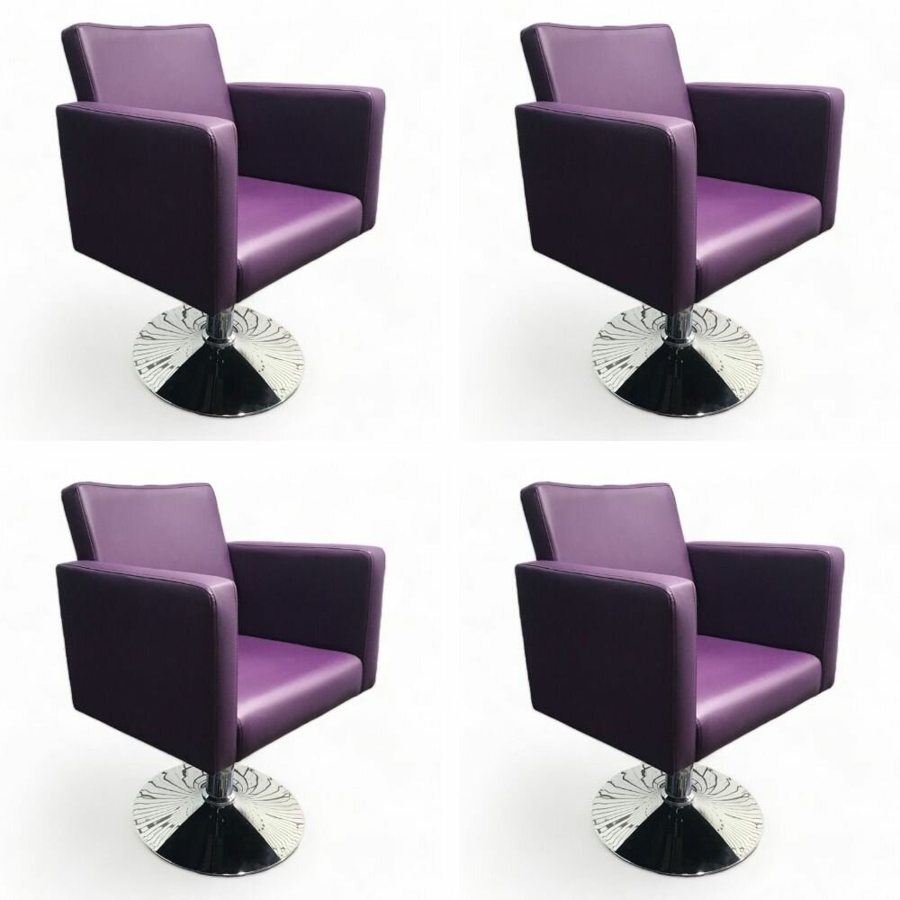 Парикмахерское кресло "Сири", Фиолетовый, Гидравлика диск, 4 кресла