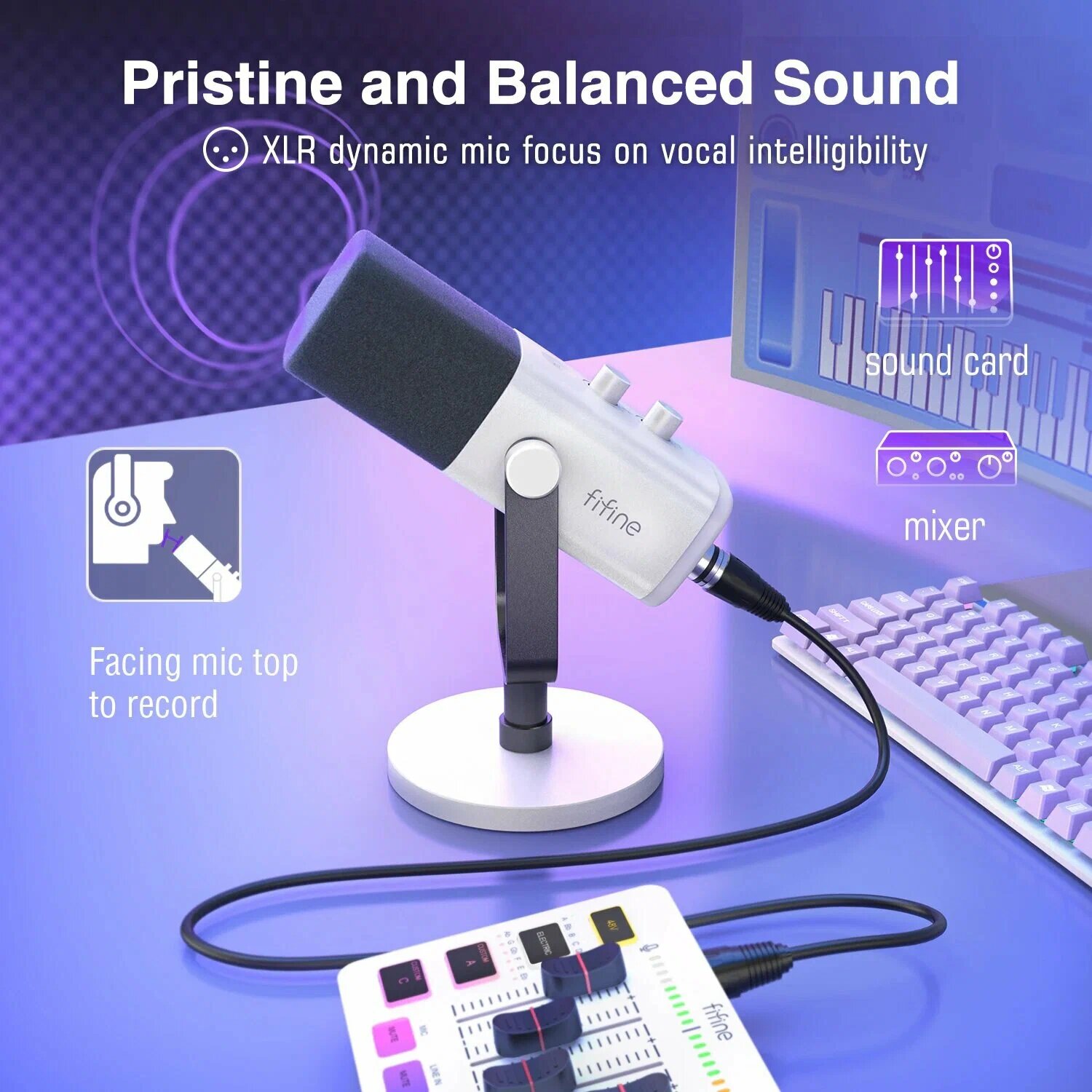 Динамический USB/XLR микрофон Fifine AM8W белый — фото 1