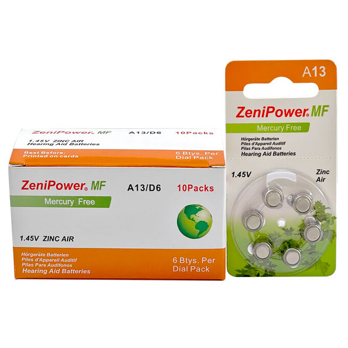 Батарейки ZeniPower 13 (PR48) для слухового аппарата, упаковка (60 батареек)