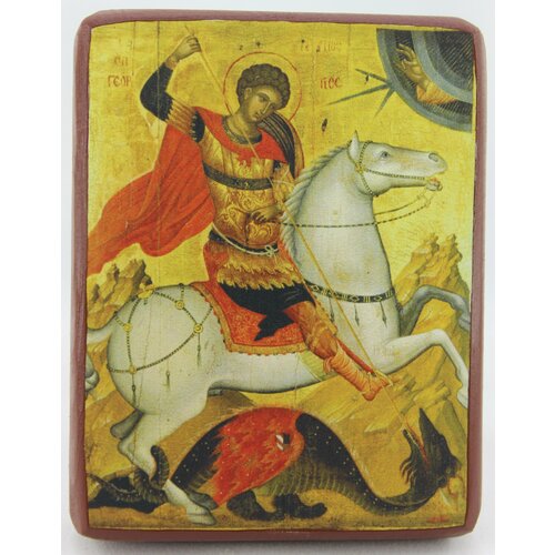 Икона Георгий Победоносец, деревянная иконная доска, левкас, ручная работа (Art.1108Мм)
