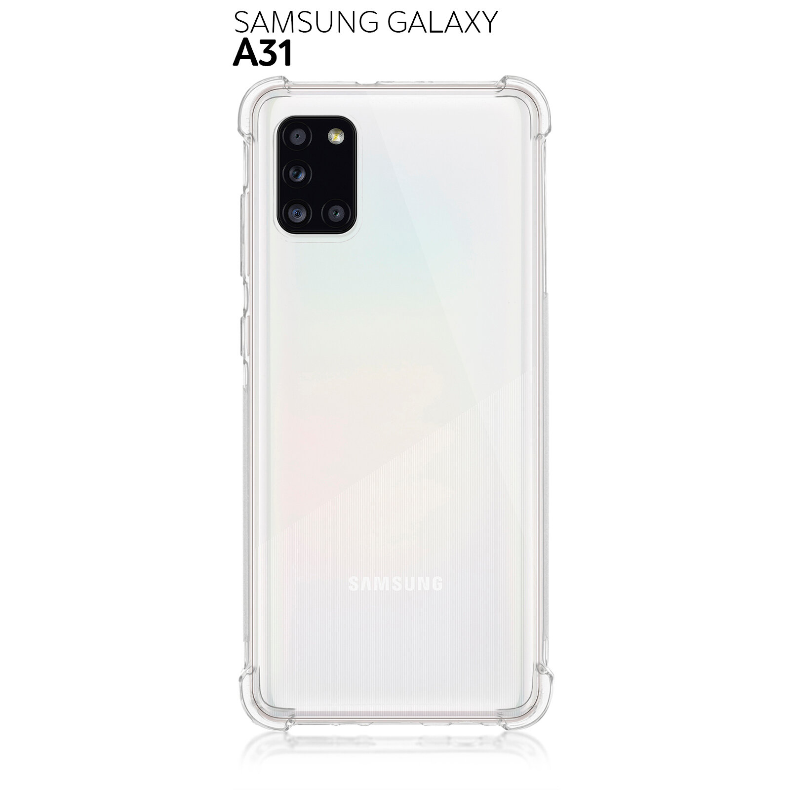 Противоударный чехол ROSCO для Samsung Galaxy A31 (Самсунг Галакси А31), бортиком (защита) блока камер, силиконовый чехол, прозрачный