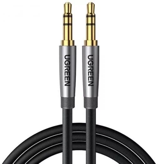 Кабель UGREEN AV150 (70899) 3.5mm Male to Male Alu Case Braid Audio Cable. Длина: 2м. Цвет: серебристо-серый