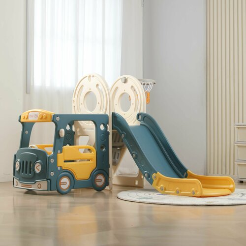 Игровой комплекс UNIX Kids Bus Yellow для детей с горкой, для дома и улицы, 171 см, желтый, синий