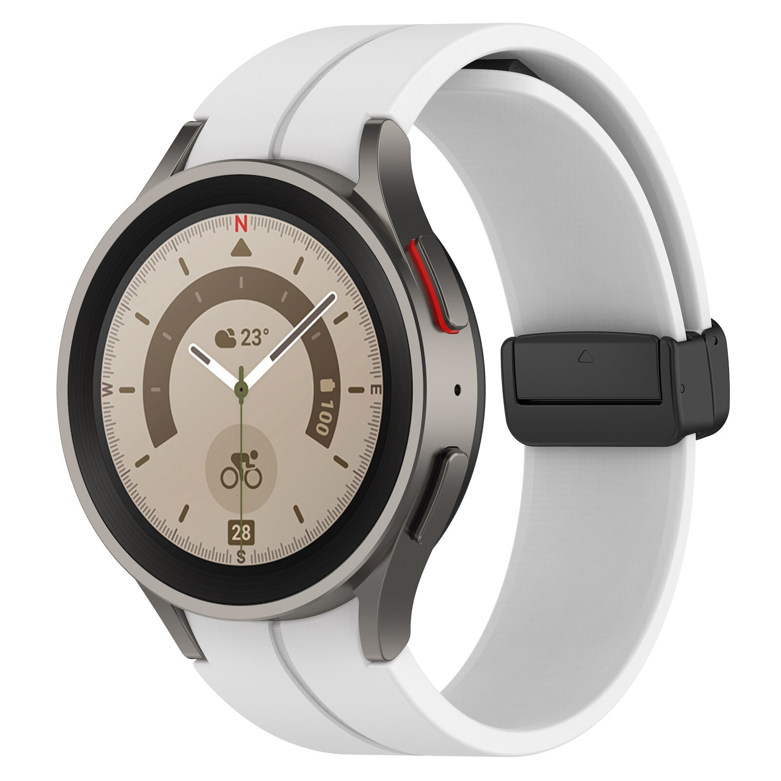 Силиконовый ремешок для Samsung Galaxy Watch 4/5/6, S, черная застежка, белый