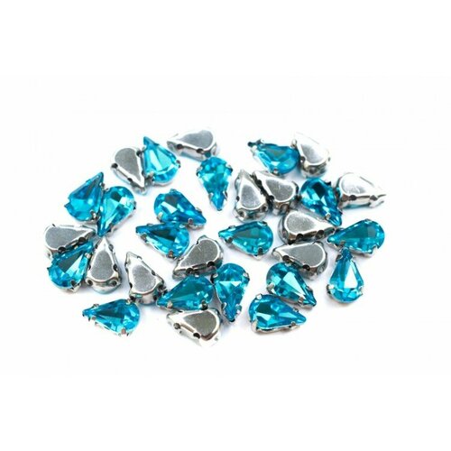 Кристалл Капля 8х5мм пришивной в оправе, цвет голубой, стекло, 43-143, 2шт