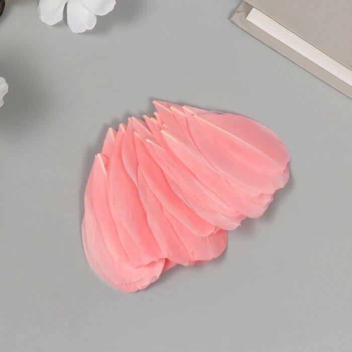 фото Перо декоративное гусиное "Телесно-розовое" в форме листа набор 40 шт h=5-7 см