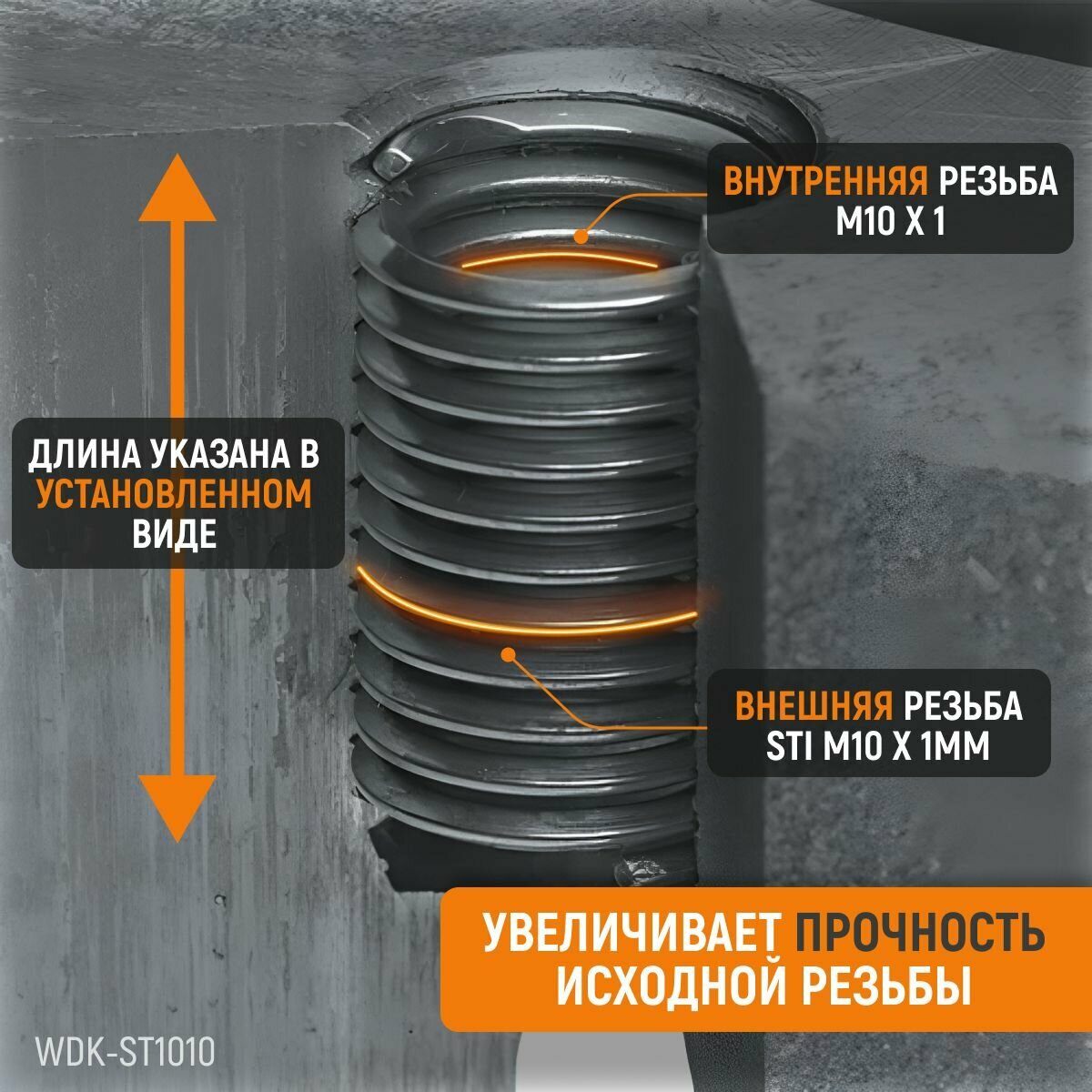 Набор для восстановления резьбы WIEDERKRAFT M10x10 16 предметов WDK-ST1010