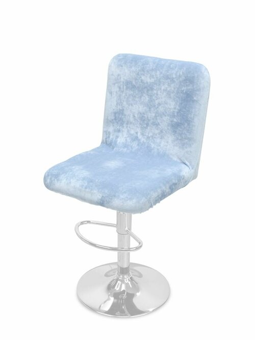 Чехол на стул со спинкой Ирис на резинке на спинку, велюр, небесно-голубой