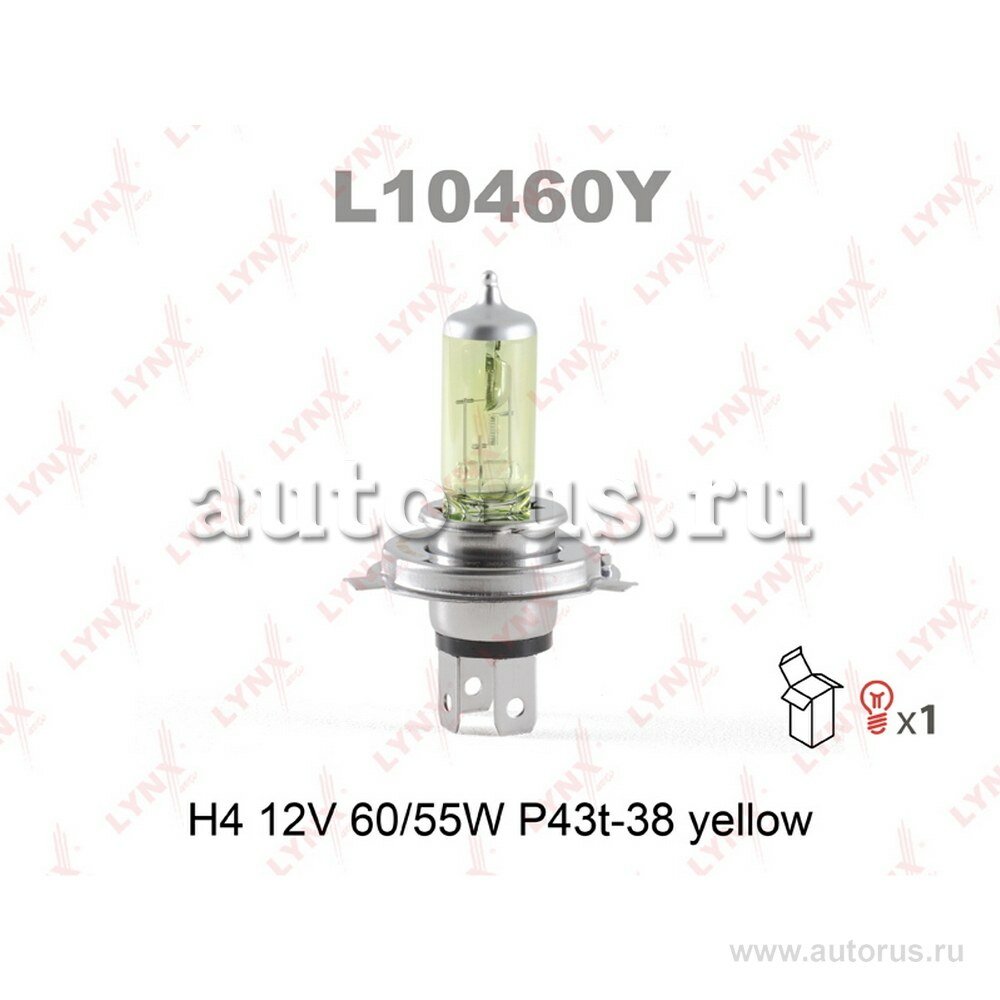 Лампа 12v h4 60/55w p43t lynxauto yellow 1 шт. картон l10460y