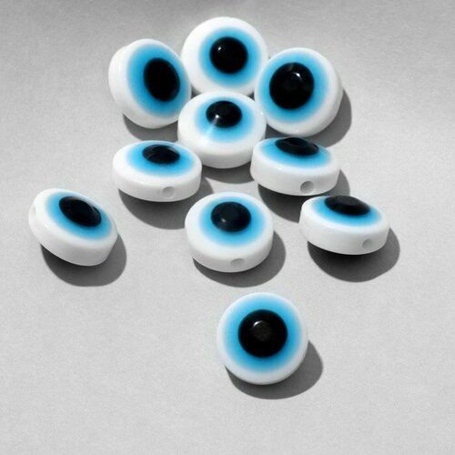 Бусина «Глаз» плоский, 1×1×0,6 см, (набор 10 шт.), цвет бело-голубой (комплект из 24 шт)