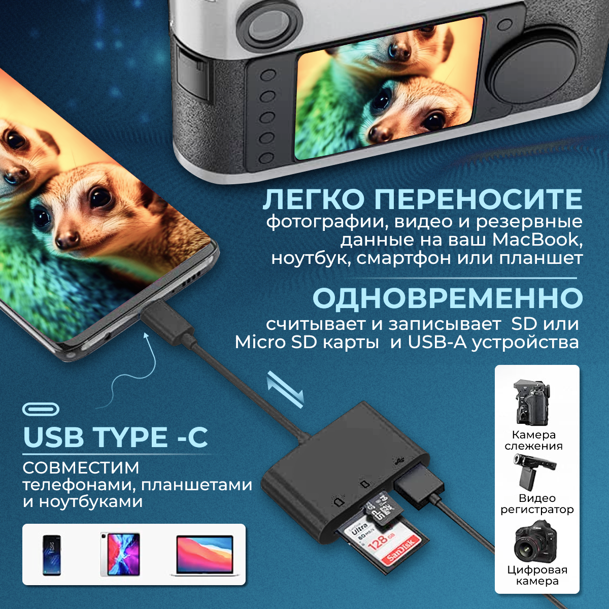 Картридер 5 в 1 универсальный USB Type C Micro USB, устройство для чтения SD-карт памяти, U-диск, OTG адаптер, конвертер для планшетов