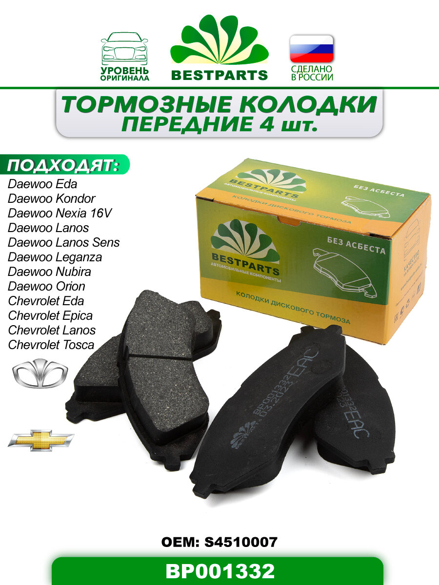 фото Тормозные колодки BESTPARTS BP001332 Передняя ось