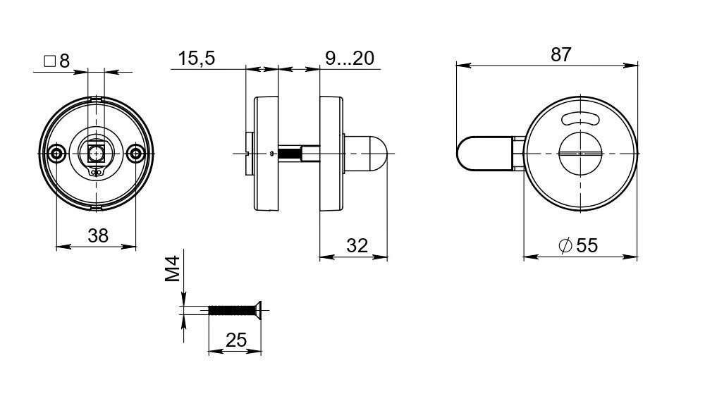 Fuaro Ручка поворотная BK8. R. DSS304-button с индикатором INOX 304