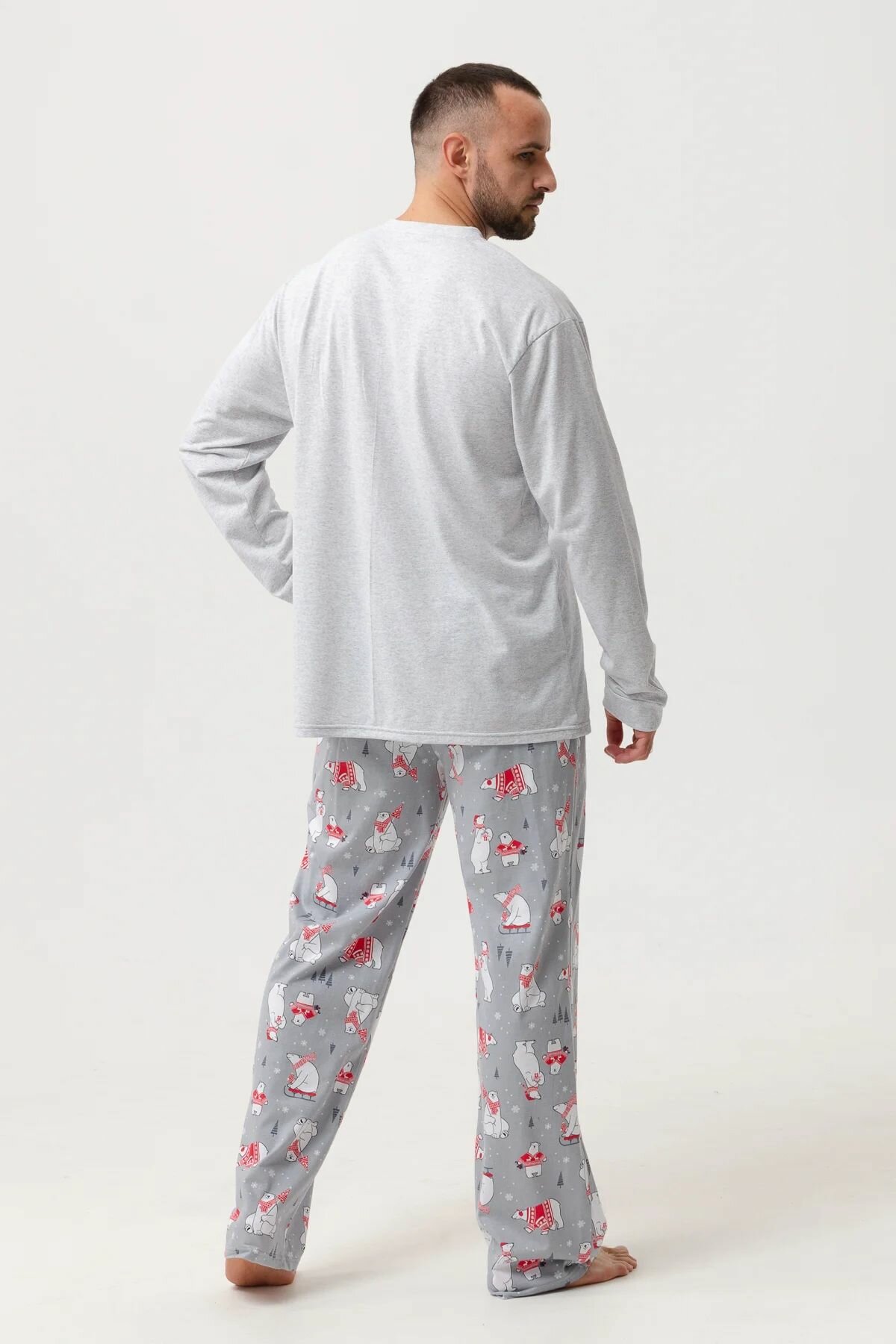 пижама мужская, пижама новогодняя, мужская пижама с брюками,серый - фотография № 4