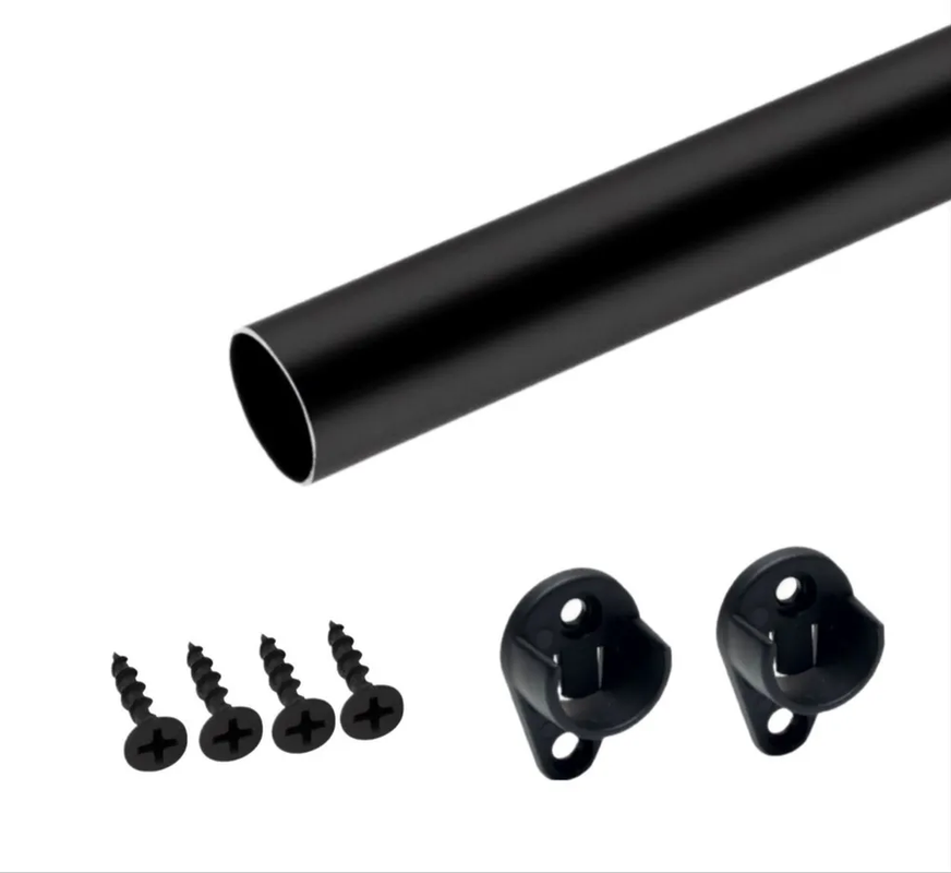 фото Штанга мебельная круглая с креплениями, D25 мм, черная, L-1000 мм