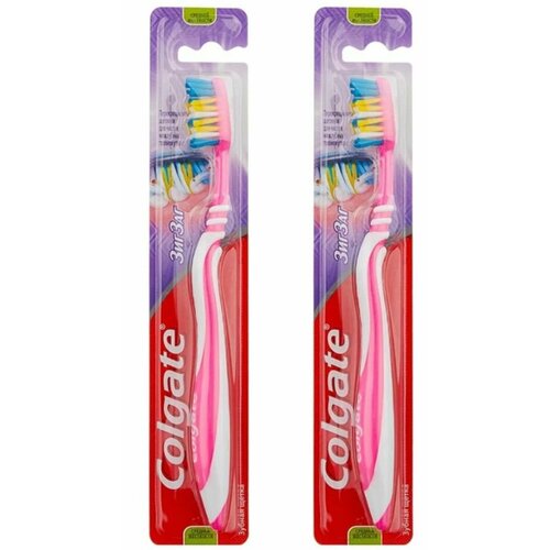 Colgate Зубная щетка Zig-Zag Plus средняя, 2 шт. зубная щетка colgate zig zag gum care мягкая