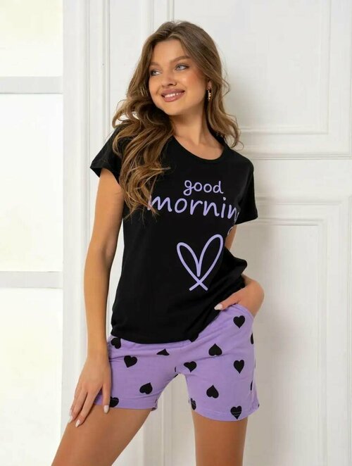 Пижама SEBO, размер 48, черный, фиолетовый