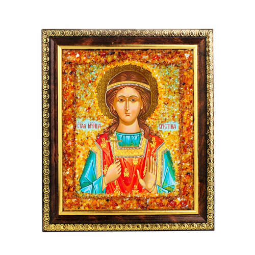 Именная икона, украшенная натуральным янтарём «Святая мученица Кристина»