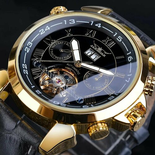 фото Наручные часы роскошные механические часы с золотым турбийоном бренда jaragar, золотой, черный