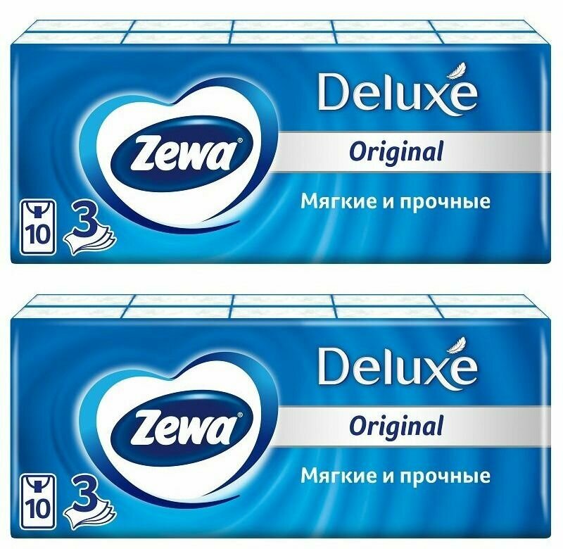 Носовые платки Zewa, Делюкс, 10шт/уп, 2 упаковки