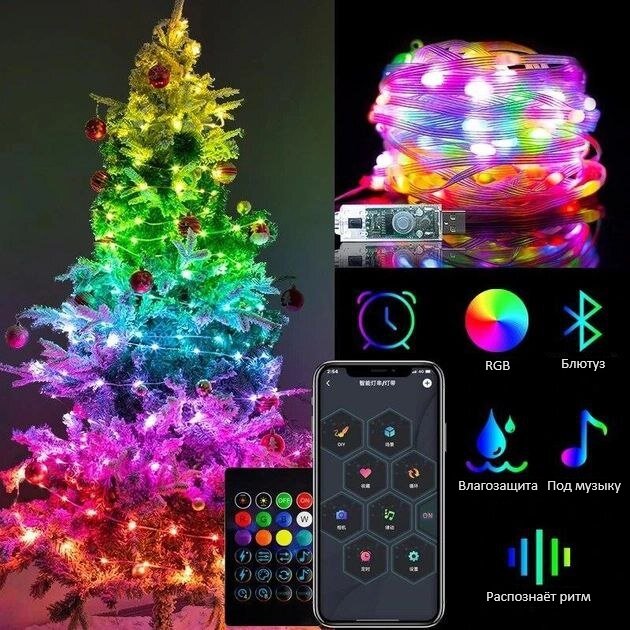 Умная светодиодная гирлянда RaslGoodS RGB 10 м, 100 LED