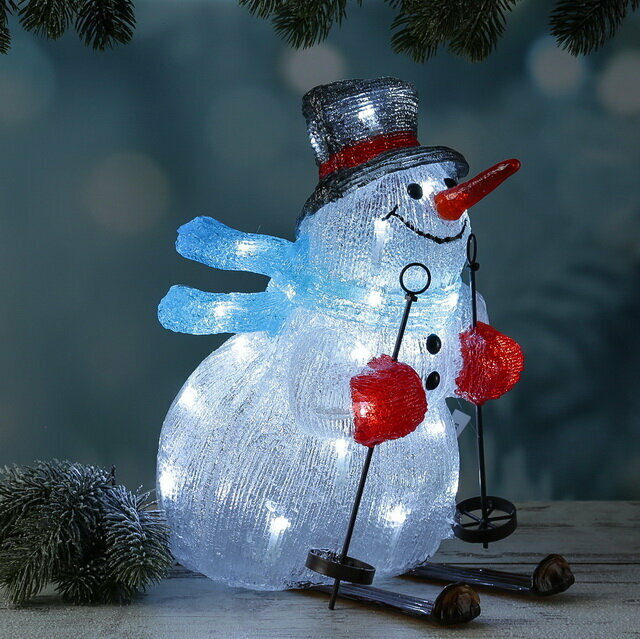 Kaemingk Светящаяся фигура Снеговик на лыжах 33 см, 30 LED ламп, на батарейках, IP44 9491153