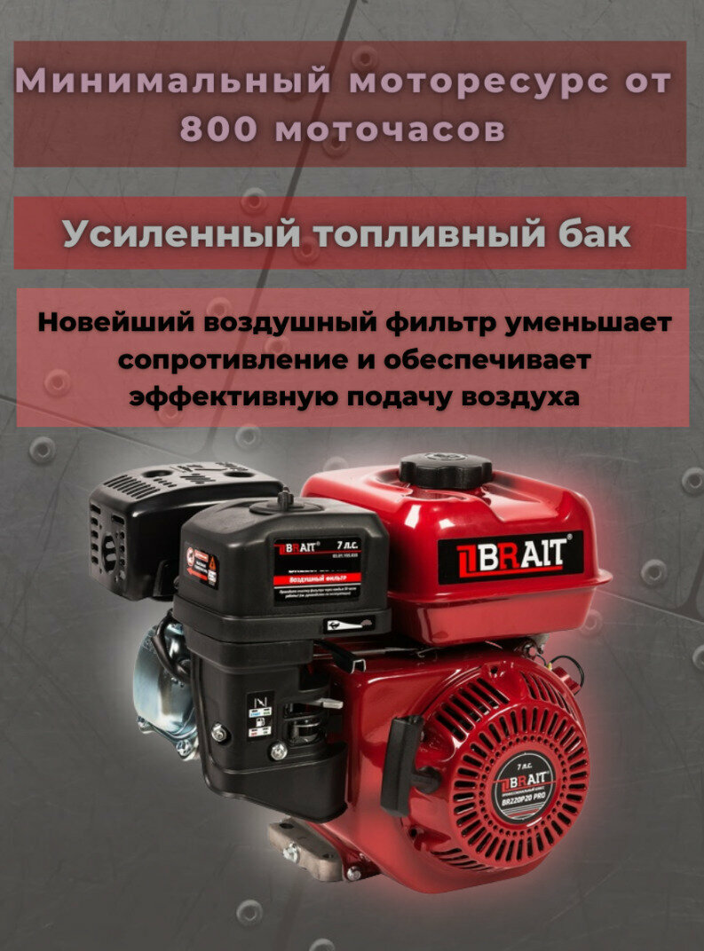 Двигатель бензиновый Brait BR220P20 PRO 7 лс вал 20 под шпонку 4-х тактный одноцилиндровый ручной старт / Брайт для строительной и садовой техники мототехники мотоблока