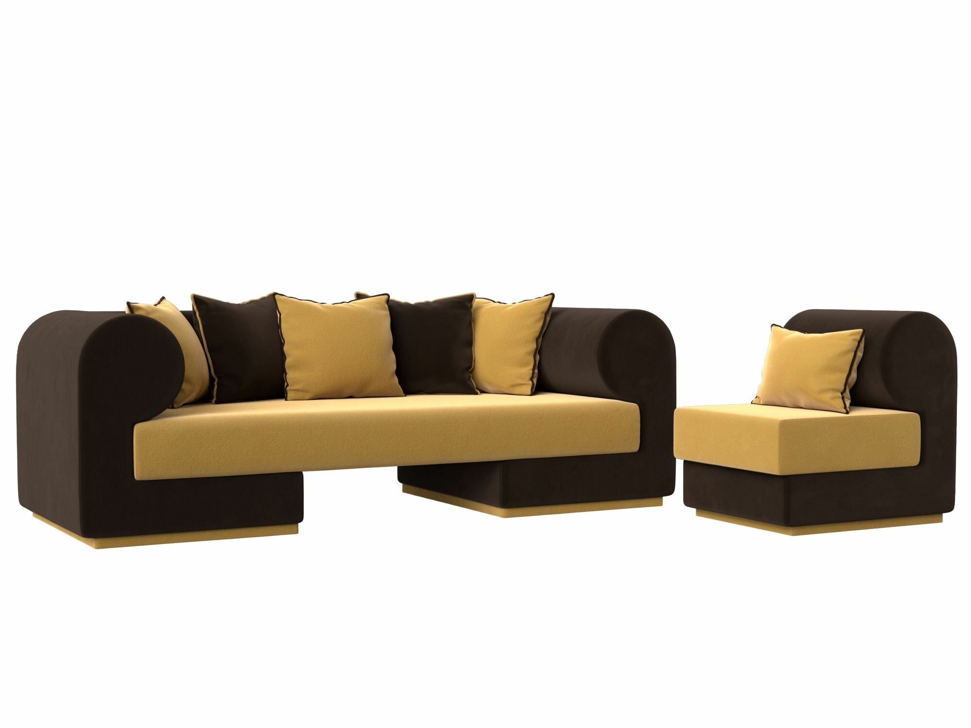 Набор Кипр-2 (диван, кресло), Микровельвет желтый и коричневый
