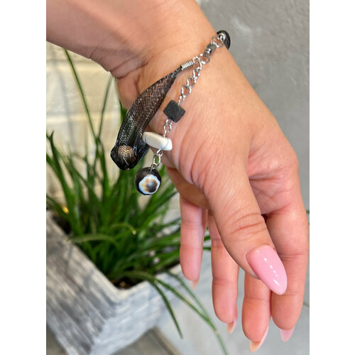 фото Браслет maro, агат, вулканическая лава, говлит, 5 шт., размер 18 см, белый, коричневый