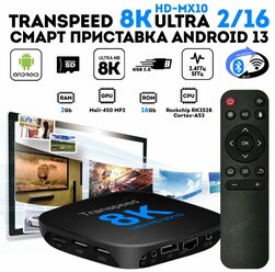 Смарт ТВ приставка Transpeed 8K, 2+16 Гб, Android 13, Rockchip RK3528, Wi-Fi, Bluetooth