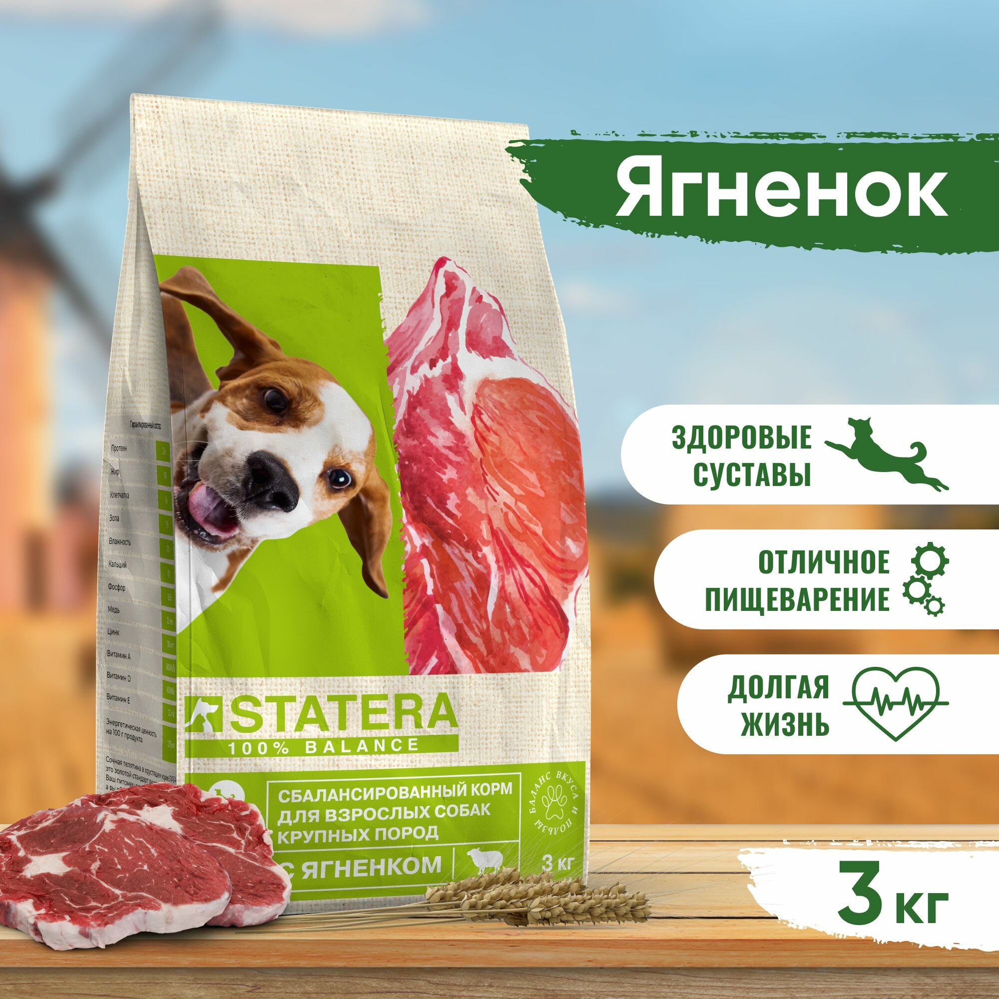 Statera - Сухой корм для взрослых собак крупных пород, с Ягненком mSTA042 3 кг
