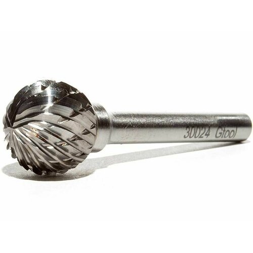 Борфреза твердосплавная GTOOL по сталям, чугуну и цветным металлам, форма D (сфера), 16х14х6х54 мм