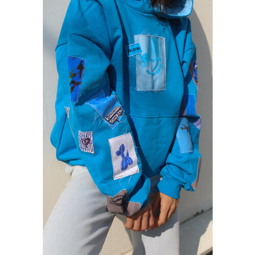 фото Худи polovina худи с нашивками polovina, размер 46, белый, синий