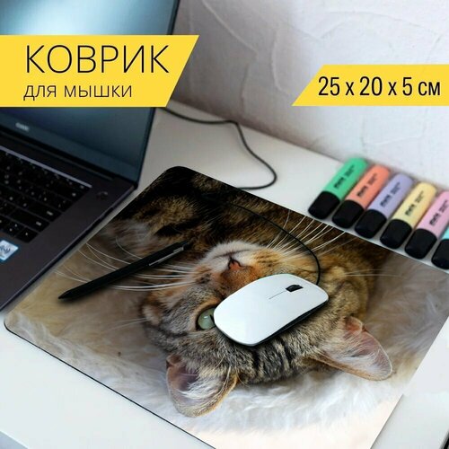 Коврик для мыши с принтом Кошка, конфеты, животное 25x20см.