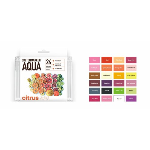 Набор акварельных маркеров SKETCHMARKER Aqua Pro CITRUS SET (цитрус), 2 пера (кисть и тонкое), 24 цвета