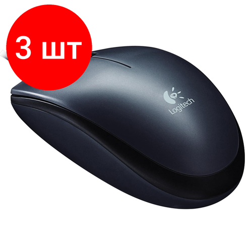 Комплект 3 шт, Мышь проводная LOGITECH M90, USB, 2 кнопки + 1 колесо-кнопка, оптическая, черная, 910-001794 мышь проводная logitech m90 чёрный серый