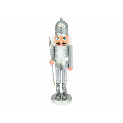 Новогодняя фигурка щелкунчик всегда В строю (с копьём), полистоун, серебряный, 28 см, Koopman International ASK000660-2