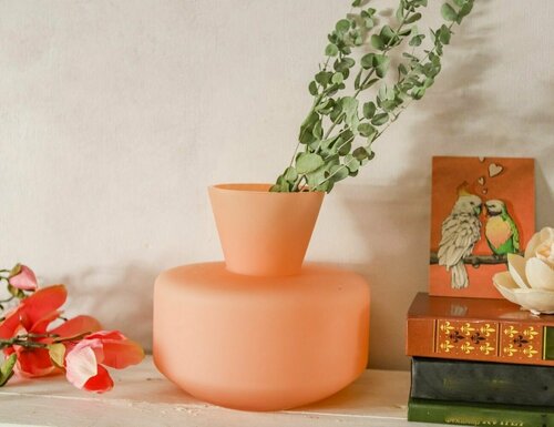 Стеклянная ваза персиковая карамель, 20 см, EDG 105764-32