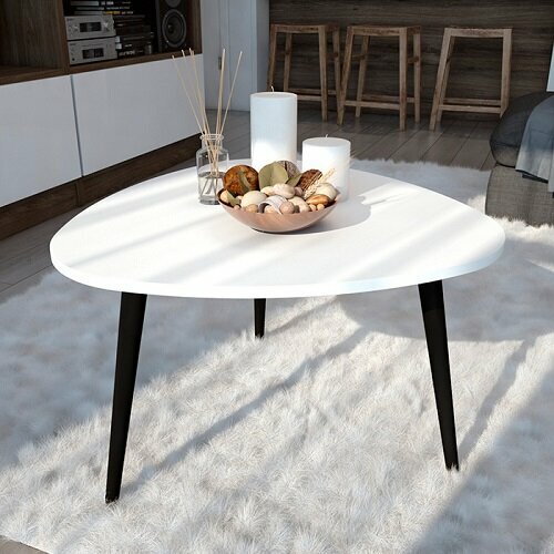 Стол журнальный Mebstudia Сканди треугольный белый с черными ножками 665х675х465 см 65074 3200₽