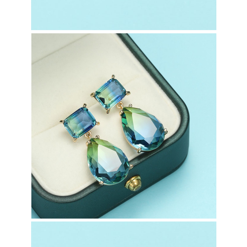 Серьги с подвесками YASYA, стекло, синий