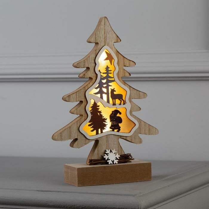 Светодиодная фигура Luazon Lighting "Елка", 15,5х23х5 см, дерево, АААх2, не в комплекте, свечение теплое белое