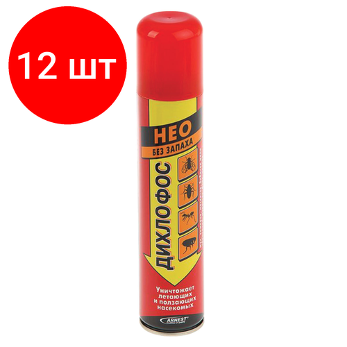 Комплект 12 шт, Средство от насекомых 190 мл дихлофос НЕО, без запаха, от всех видов насекомых, аэрозоль