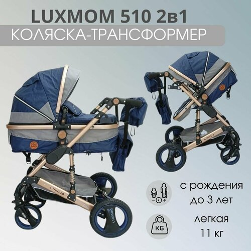 Детская коляска-трансформер 2в1 Luxmom 510 синий летняя москитная сетка детская коляска коляска москитная сетка аксессуары для детской коляски