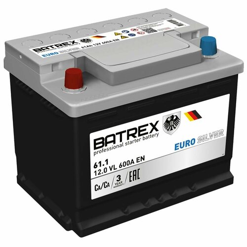 Аккумулятор BATREX EUROSILVER 61 Ah, 600 A, 242 х 175 х 190 прям. 4610082700451