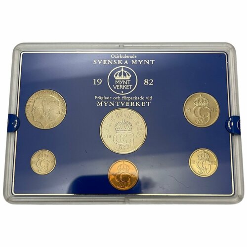 Швеция, набор монет регулярного выпуска, 5,10,25, 50 эре, 1, 5 крон Svenska mynt 1982 г.