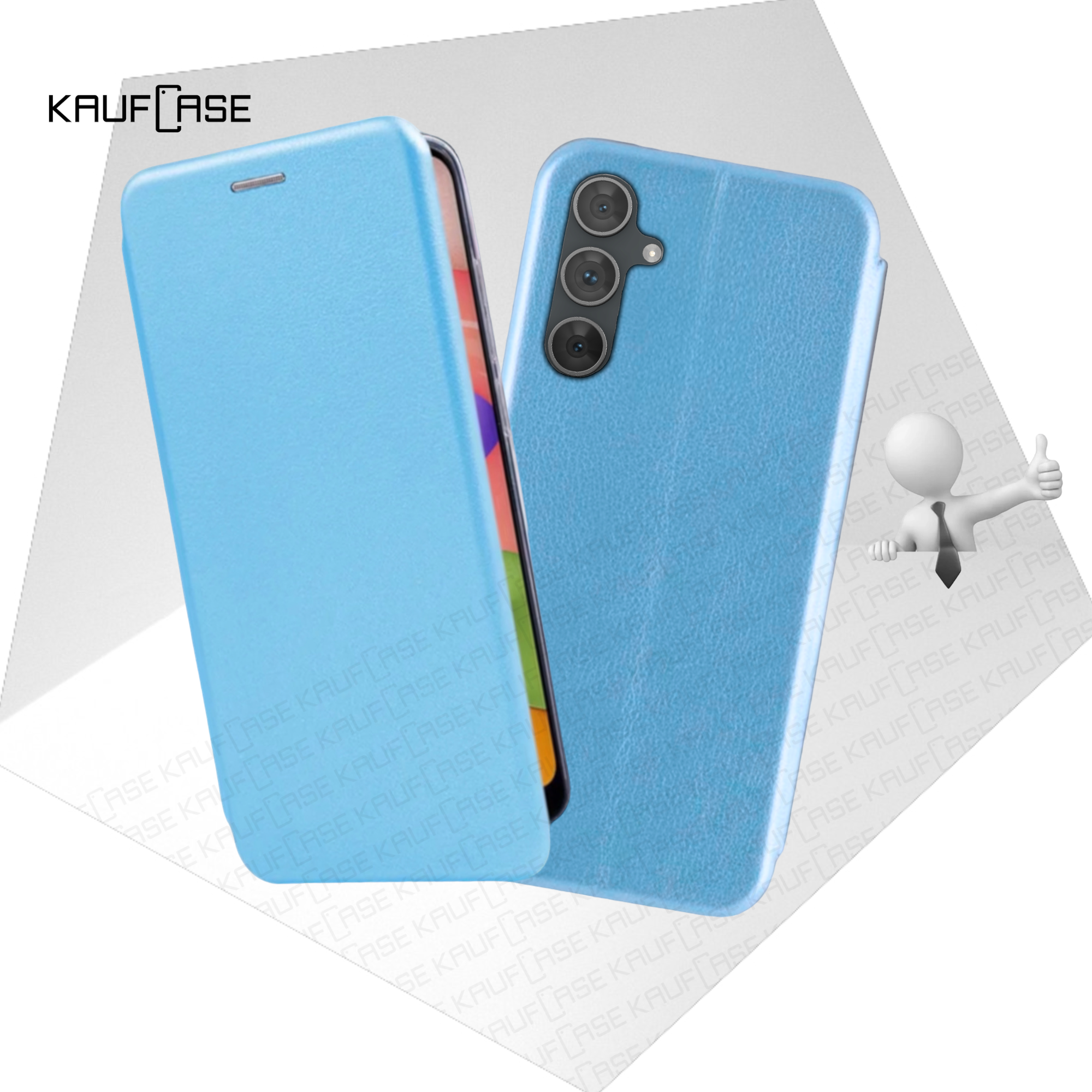 Чехол книжка для телефона Samsung A14 4G (A145) (6.6"), голубой. Текстура под кожу