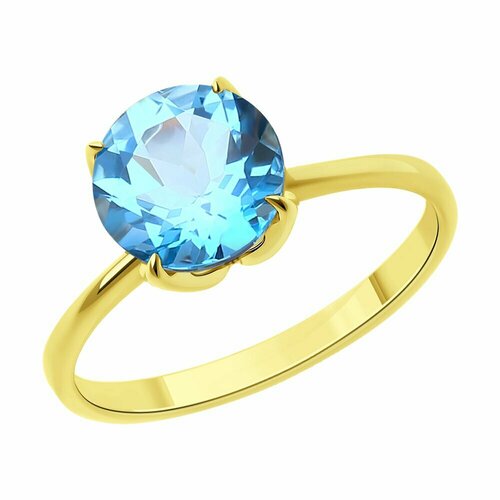 Кольцо Diamant, желтое золото, 585 проба, топаз, эмаль, размер 17.5, золото