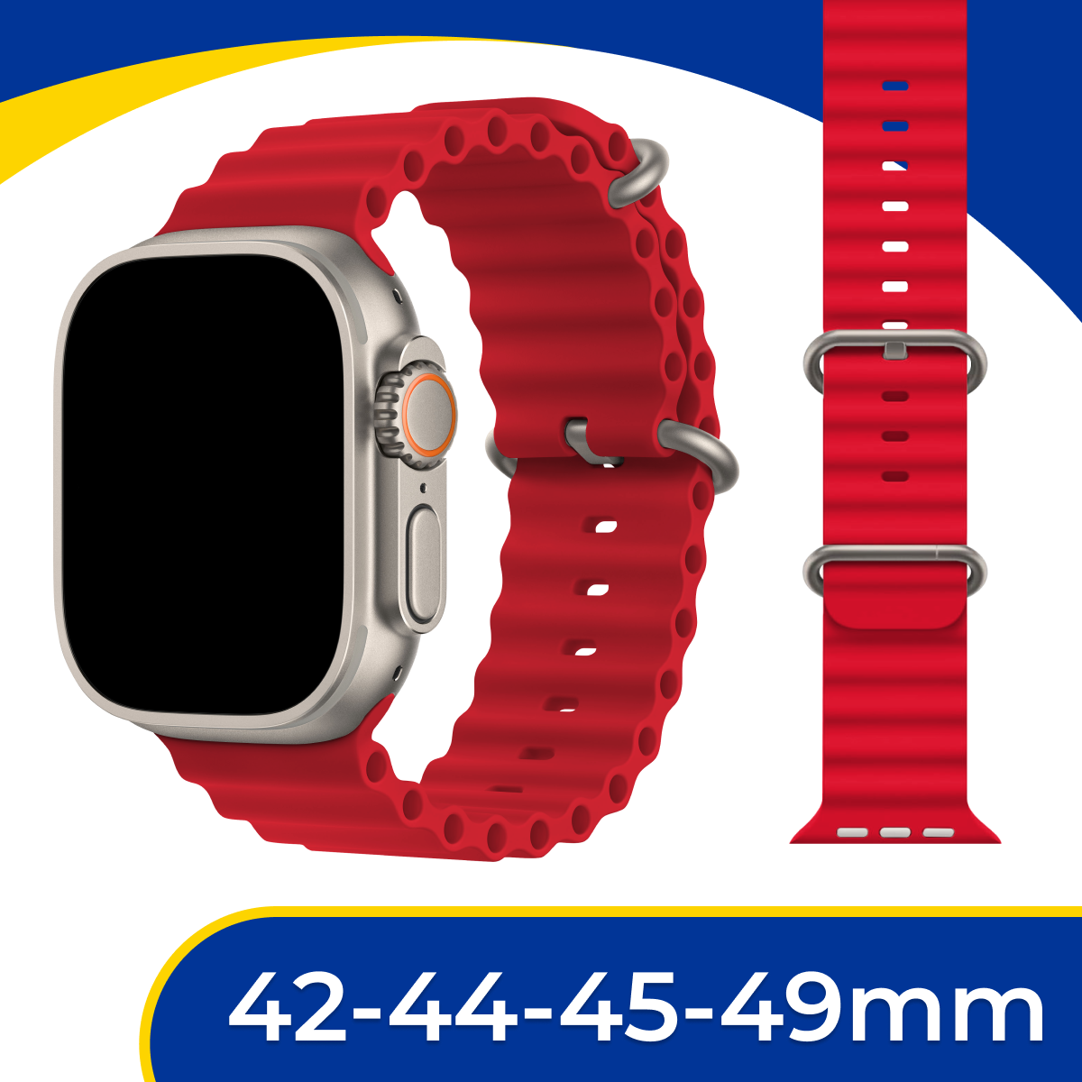 Силиконовый ремешок Ocean Band на смарт часы Apple Watch 1-9, SE, Ultra 42-44-45-49 мм / Браслет для Эпл Вотч 1-9, СЕ, Ультра / Красный