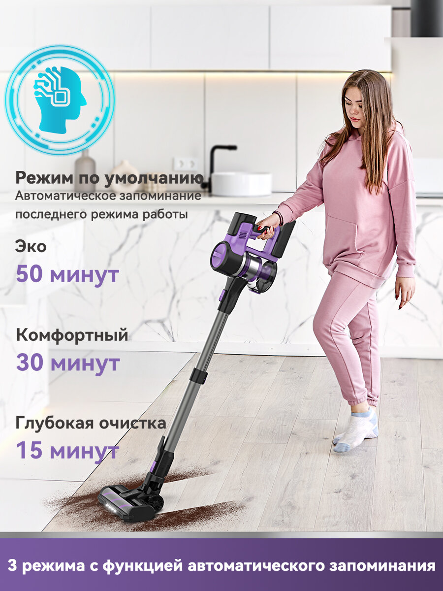 Аккумуляторный пылесос INSE S10P сила всасывания 26000 Па конфигурация с двумя аккумуляторами время автономной работы 100 минут