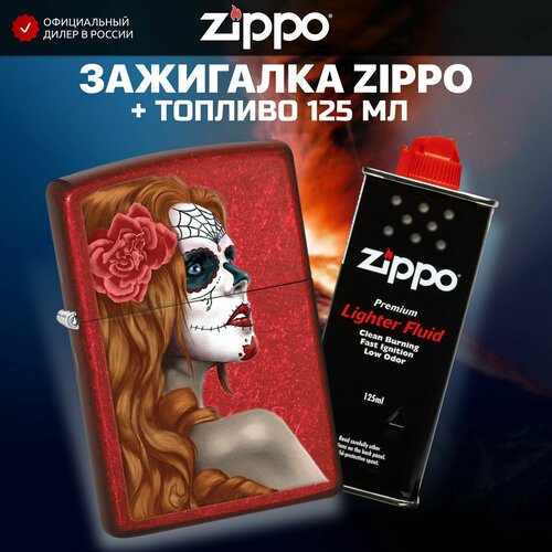 Зажигалка бензиновая ZIPPO 28830 Day of the Dead: Girl + Бензин для зажигалки топливо 125 мл